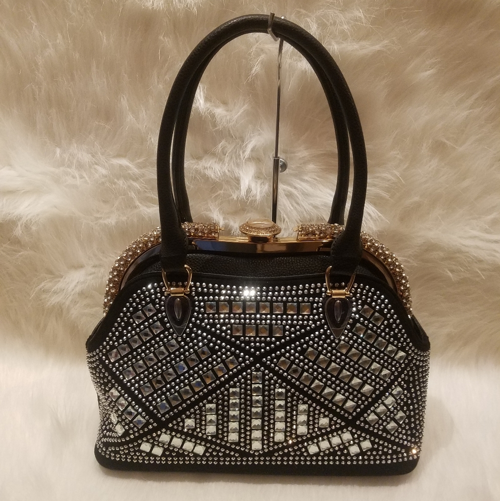 BLACK RHINESTONE AFRAME HANDBAG
